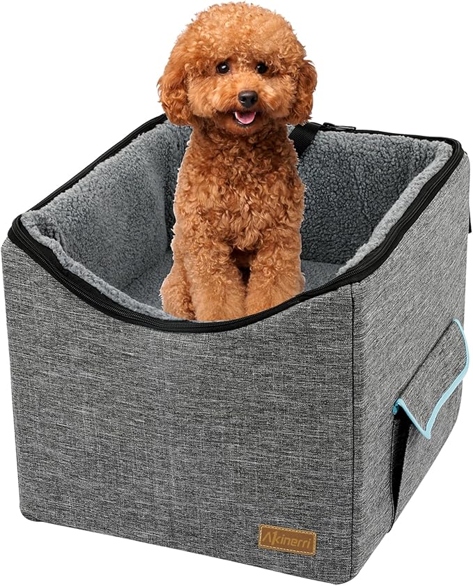 Dog Car Seat for Small/Medium/Large Dog, Soft & Comfortable Large Capacity Pet Booster Car Seat with Clip-On Safety Leash (Medium, Grey)
