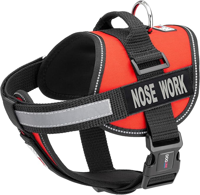 Dogline Vest Harness for Dogs and 2 Removable Nose Work Patches, Small/18 to 25", Red