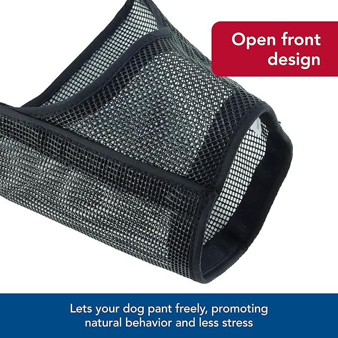 Coastal Pet Best Fit Adjustable Mesh Dog Muzzle - Soft Muzzle for Grooming Dogs with Open Front Design - Gentle, Durable Mesh for Temporary Muzzling - Black, 3"