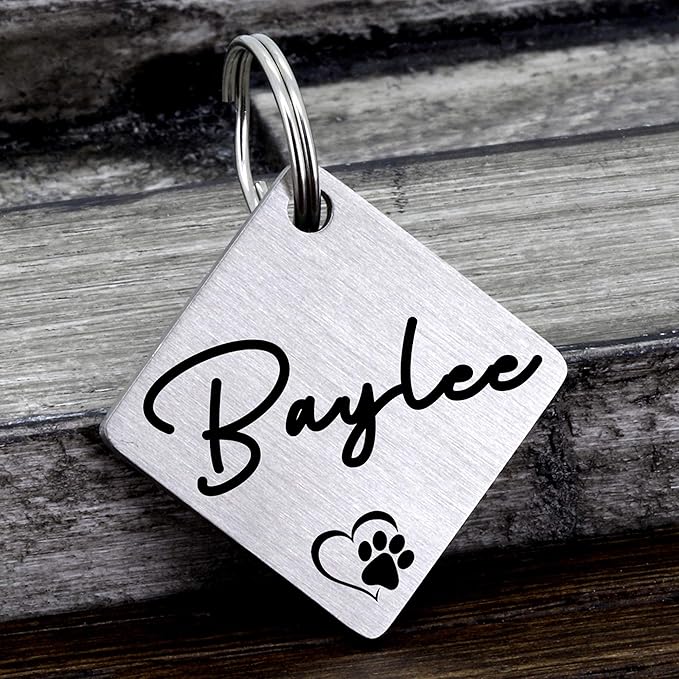 Ultra Joys Dog ID Tag, Custom Dog Tag Personalized Cat Tag, Pet ID Tag, Brushed Stainless Steel Diamond Dog Tag Silver Medium