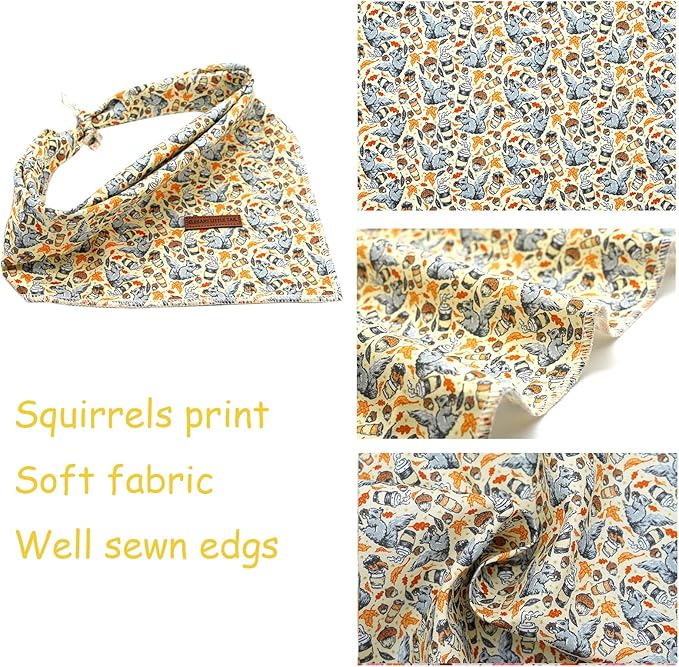 Elegant Little Tail Fall Bandanas, 1PC Soft Washable Square Dog Scarf, Adjustable Dog Kerchief for Small, Medium, Large Dogs - Halloween Bib Scarf for Girls & Boys
