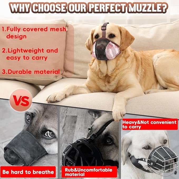 Dog Muzzle, Soft Basket Air Mesh Muzzles for Super Large Sized Dogs Anti Chewing, Breathable Muzzle for German Shepherd Golden Retriever, etc, Suit for Grooming Vet Allows Panting Drinking.