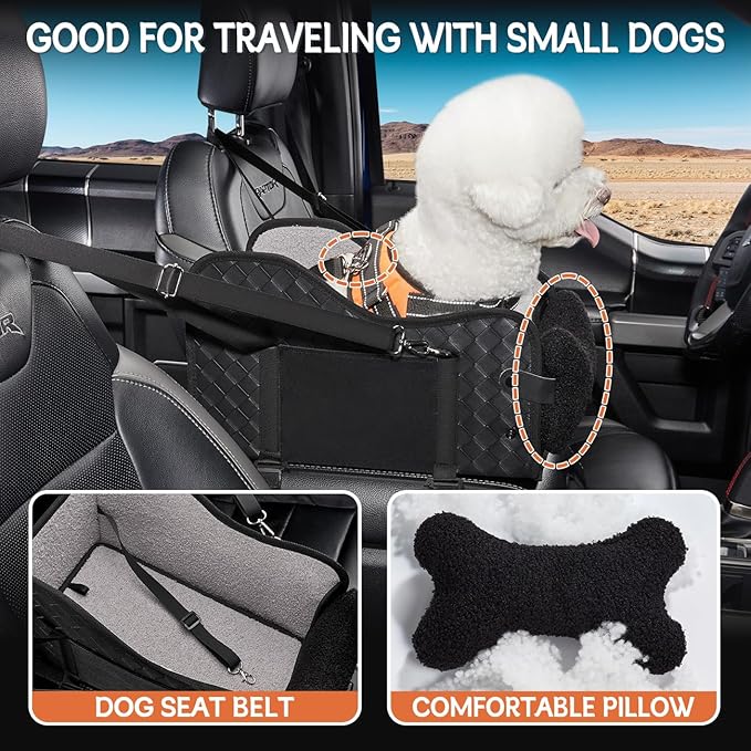 Center Console Dog Car Seat,Pet Puppy Car Seat,Middle Console Dog Armrest Booster Seat for Small Dogs(Leather Black)