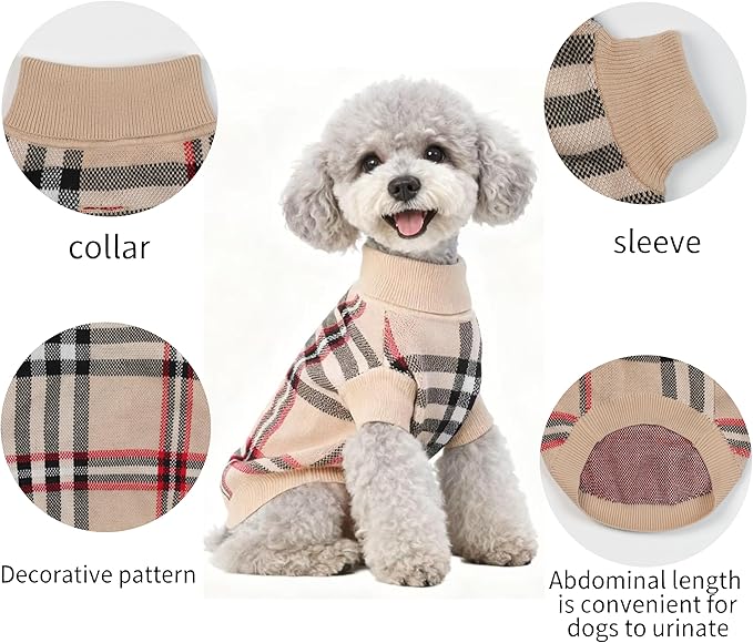Small/Medium Dog Sweater, Warm Dog Winter Coat w/Sleeves, Comfortable High Neck & Leash Hole, Premium Dog Clothes for Mini Poodle-Best for Holidays, Daily Walks M Apricot