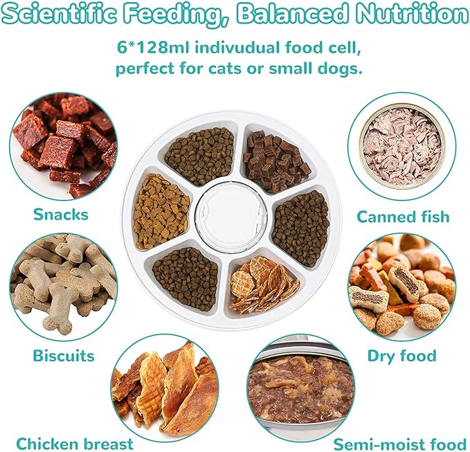 Automatic Cat Feeder Auto Cat Food Dispenser Smart Cat Feeder for Dogs, Cats & Small Animals W/Programmable Timer with 6 Meals Suitable Wet & Dry Food with Voice Reminder
