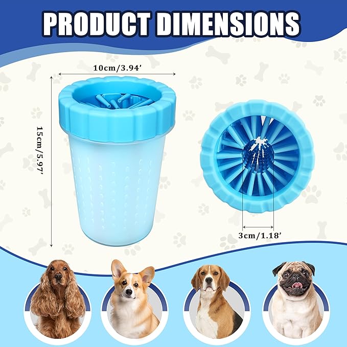 Dog Paw Cleaner Cup, Soft Silicone, Portable, Easy to Clean, Removes Mud and Dirt, Grooming Accessory for Home, Travel – Blue, M