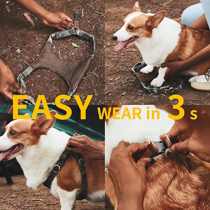 No Pull Dog Harness with Multifunction Dog Leash,Soft Adjustable No Choke Escape Proof Pet Harness Vest for Medium Dogs or Large Dogs,Denim Blue,L