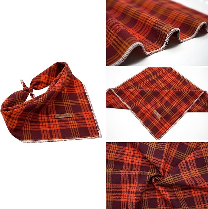 Lionheart glory Dog Bandana 1 Pack Washable Soft Plaid Dog Scarf, Fall Bib Scarf Boy Girl Bandana Square Adjustable Dog Bandanas for Small to Large Dog