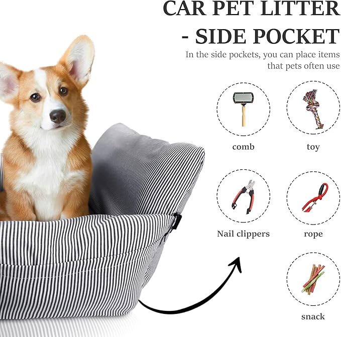 Dog Car Seat for Medium & Small Dogs - Portable Car Crate Carrier with Tear-Resistant Fabric, Non-Slip Base & Upgraded Padding - Adjustable Straps with Secure Clips for Travel Indoor Outdoor