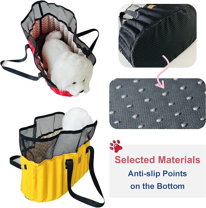 Dual-Purpose Dog Carrier Car Booster Seat for Small Medium Pet Ventilated Mesh Safety Leash All Season Use Soft Detachable Washable (Black, One Size)