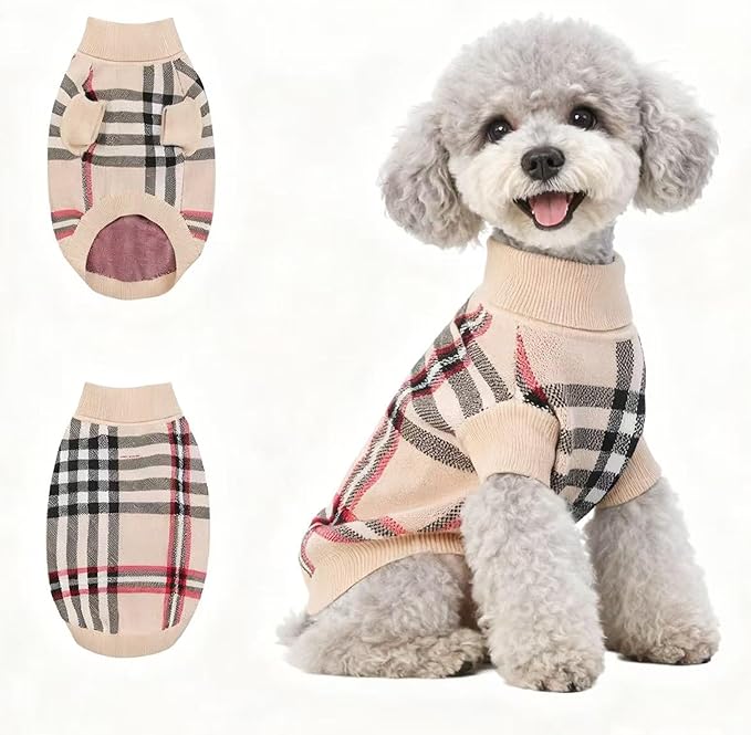 Small/Medium Dog Sweater, Warm Dog Winter Coat w/Sleeves, Comfortable High Neck & Leash Hole, Premium Dog Clothes for Mini Poodle-Best for Holidays, Daily Walks M Apricot
