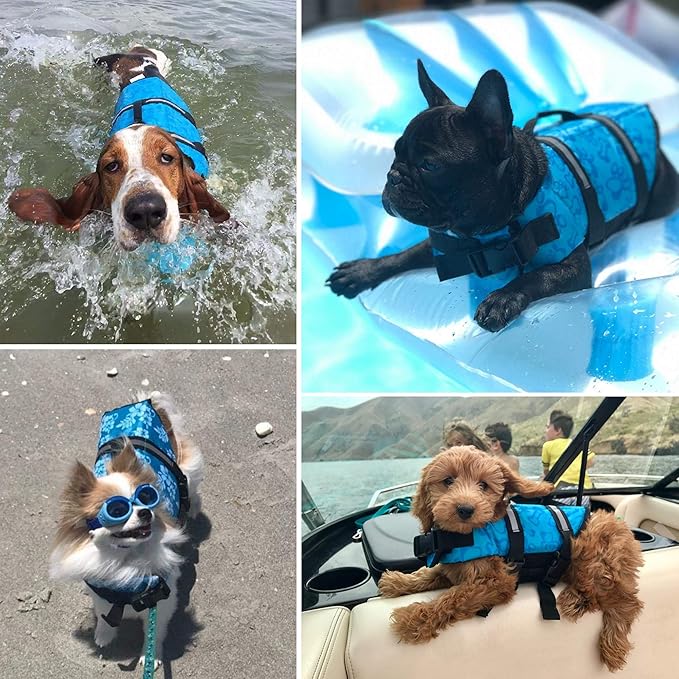 Dog Life Jacket Easy-Fit Adjustable Belt Pet Saver Swimming Safety Swimsuit Preserver with Reflective Stripes for Doggie (XX-Small, Blue)