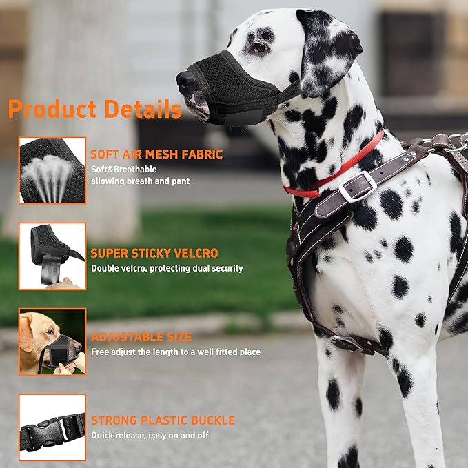Dog Muzzle, Soft Breathable Muzzle for Small Medium Large Dogs, Air Mesh Nylon Muzzle Cover Prevent Biting Barking Chewing, Adjustable Drinkable Pet Muzzle 6 Sizes(Black,S)