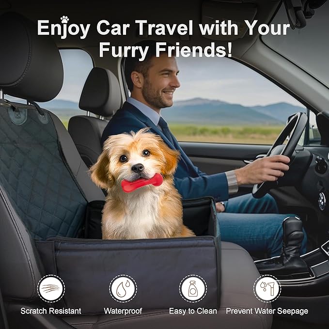PAWISE Dog Front Seat Cover for Car,2-in-1 Full Protection Dog Car Seat Cover with Safety Belt, Waterproof Single Pet Seat Cover,Fits Trucks, SUVs, Jeep