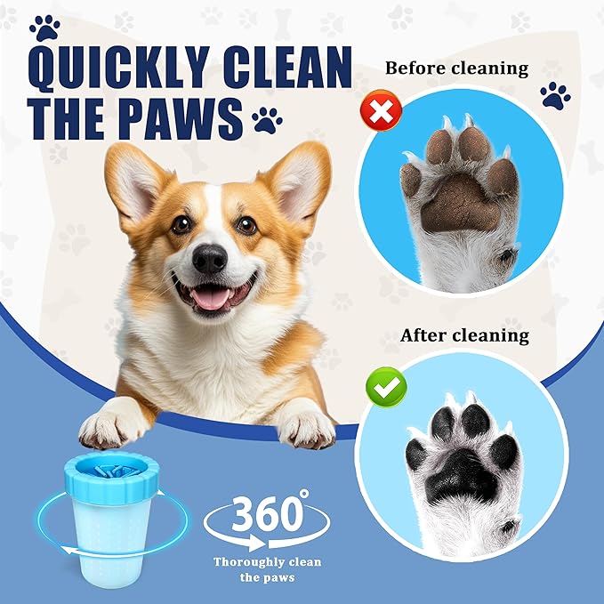Dog Paw Cleaner Cup, Soft Silicone, Portable, Easy to Clean, Removes Mud and Dirt, Grooming Accessory for Home, Travel – Blue, M