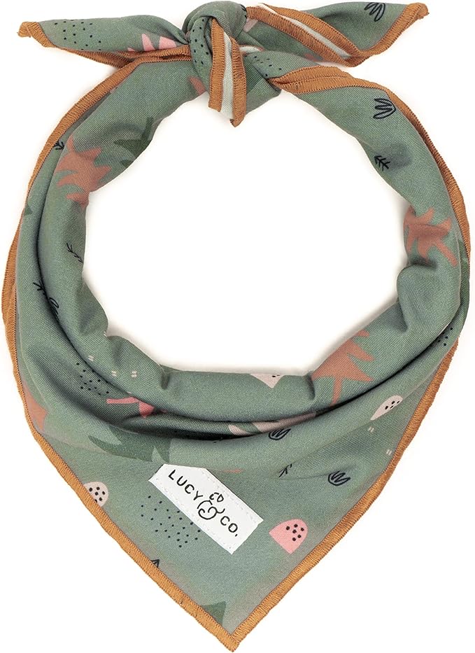 Lucy & Co. Take a Hike - Durable Comfortable Dog Bandana - Designer Puppy Accessory - Machine Washable - Small Blue Trees Bandana