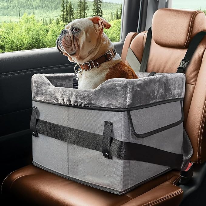Tissting Dog Booster Car Seat for Small Dogs, 13 x 15.5 x 14.5 in, Adjustable Safety Belts - Portable Pet Car Seat with Storage Pockets, Oxford Fabric, Ideal for Travel and Commuting