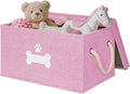 Dog Toy Basket with Lid, Dog Basket for Toys, Dogs Toy Box with Cotton Rope Handles, Collapsible Storage Bins for Pet Toys, Dogs Storage Organizer, Pink