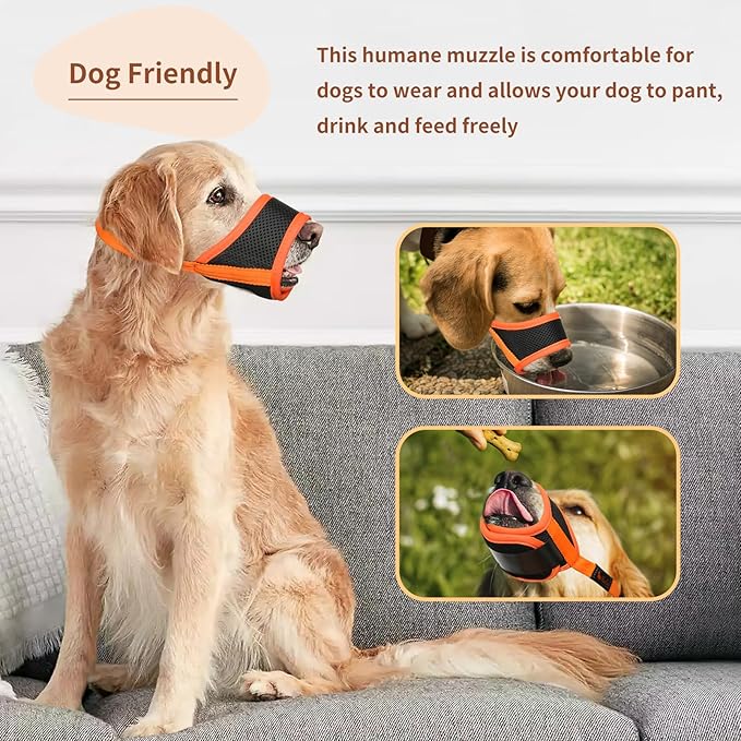 HEELE Dog Muzzle,Soft Nylon Muzzle Anti Biting Barking Chewing,Air Mesh Breathable Drinkable Adjustable Loop Pets Muzzle for Small Medium Large Dogs 4 Colors 4 Sizes (Orange, S)