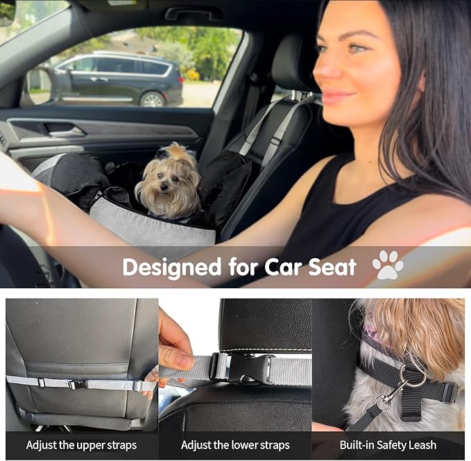 ALVOD Dog Car Seat for Small Dogs - Puppy Dog Booster Car Seat with Storage Pockets, Waterproof & Thickened Memory Foam Filling Up to 25lbs