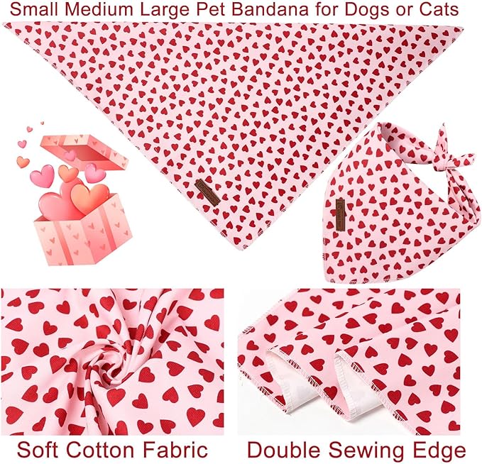 Valentine's Dog Bandana, UP URARA PUP Soft Cotton Adjustable Pet Scarf for Small, Medium, and Large Dogs, Cute and Comfortable Dog Accessory,S