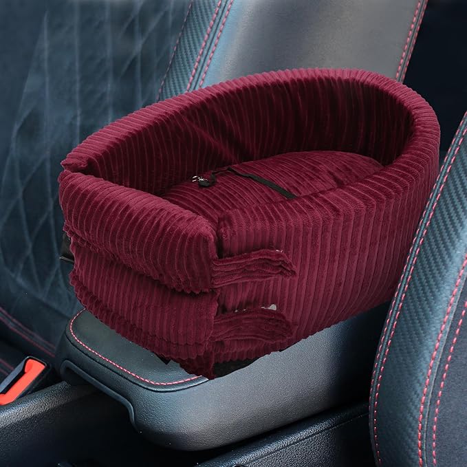 X AUTOHAUX Dog Car Seat Seat Adjustable Straps for Medium Small Sized Puppy Cat Seat Pets Soft Non Slip Bottom Travel Bed Corduroy Wine Red