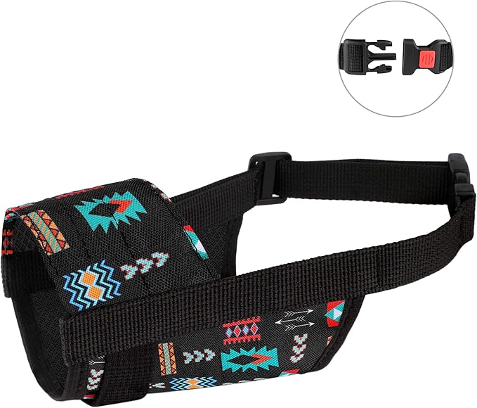 CollarDirect Dog Muzzle - Adjustable Soft Breathable Tribal Nylon Dog Mouth Guard Cover for Small, Medium and Large Dogs, Anti Chewing, Barking & Biting (Pattern 2; M/L)