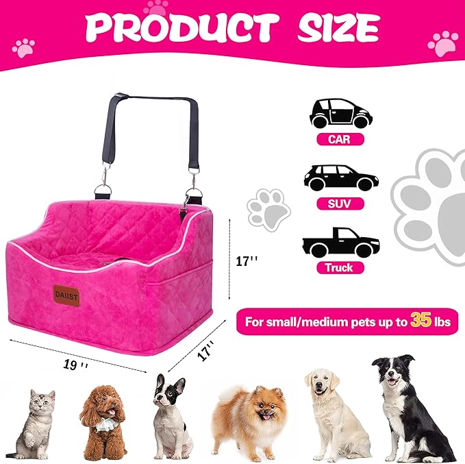 Dog Car Seat for Small Medium Dogs, Detachable Washable Dogs Booster Seat Under 35lbs, Elevated Dog Car Bed with Storage Pockets (Dog Claw Printed, One Size)