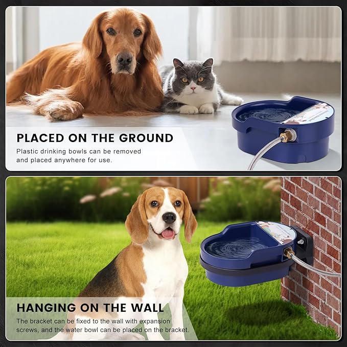 Automatic Dog Water Bowl Dispenser Auto Pet Water Bowl Dispenser for Self Filling Trough Drinking Water Feeder for Poultry Outdoor Large Dog and Livestock (Blue Bowl)