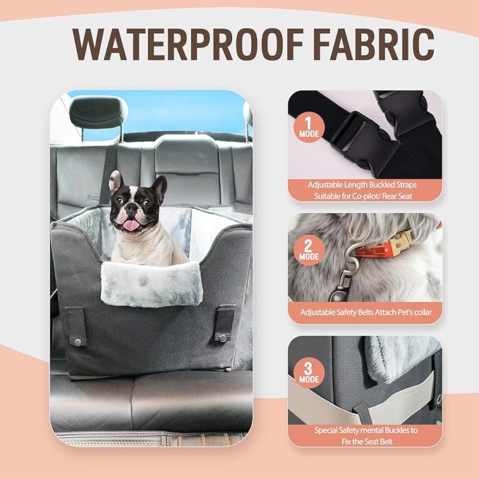 Dog Car Seat for Small Dogs or Medium Size Dog Portable Car Booster Seat for Dogs with Harness and Thick Cushion, Perfect for Small Pet up to 25lbs (Black)