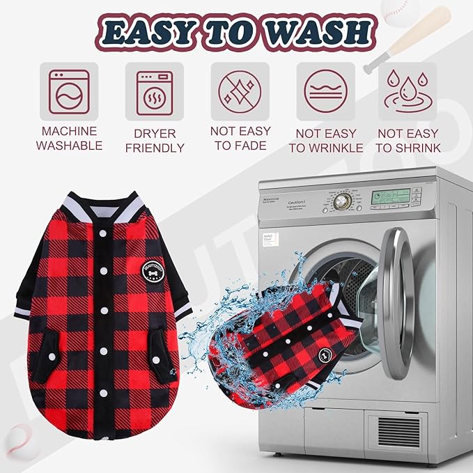 BEAUTYZOO Dog Sweaters for Small Medium Large Dogs, Dog Hoodie Warm Fleece Dogs Winter Clothes Cute Stylish Boy & Girl Dog Sweatshirts, Red Sport Coats Baseball Uniform Jackets for Puppy, S