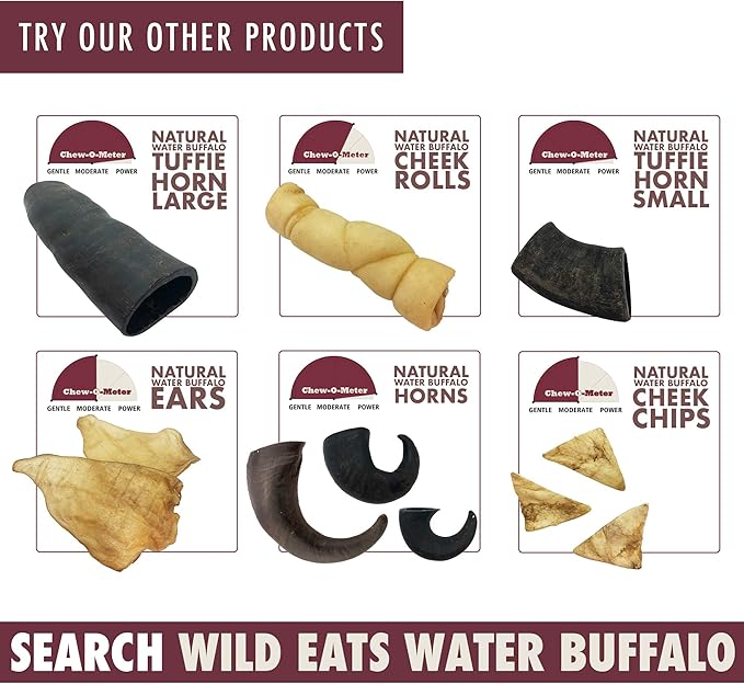 Wild Eats Water Buffalo Retriever Style Cheek Roll Dog Chews - 5 Pack (Long Lasting Chews, Treats, Bones for Aggressive Chewers & Large Dogs) Great Substitute Pig Ears Dogs