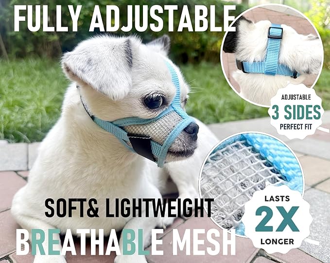 Dog Muzzle for Small Dogs XS for Grooming Barking Chewing, Barkless Soft Mesh Muzzles to Prevent Eating Poops,Best for Aggressive Dogs (Breathable-Blue)
