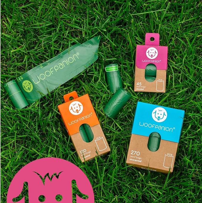 Woofpanion Dog Poop Bags Rolls - Poop Bags for Dogs - Leak Proof and Extra Thick Dog Bag - Made from Recycled Plastic Unscented Refill Rolls for Easy Cleanup, 270 Bags