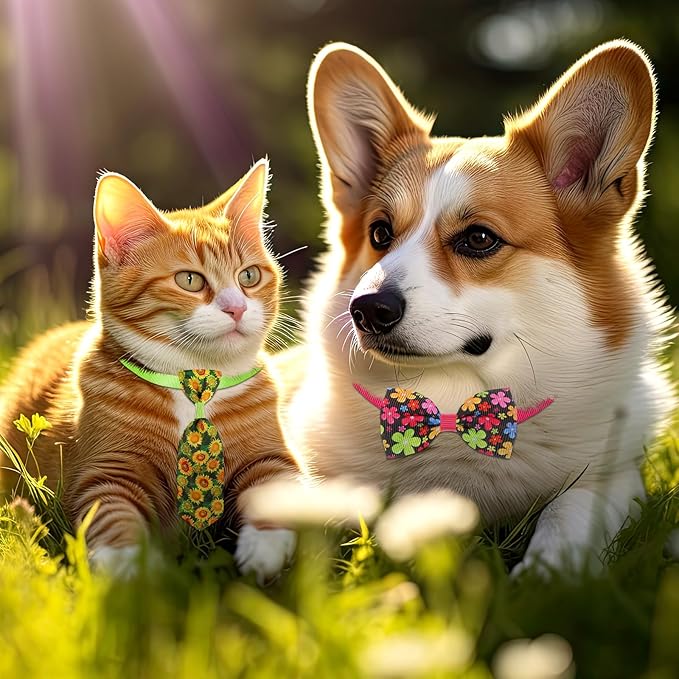 Eccliy 120 Pcs Spring Dog Bow Ties Collars Bulk Daisy Dog Collar Bows Spring Pet Bowtie Adjustable Sunflower Cat Neckties for Small Medium Large Pet Accessories