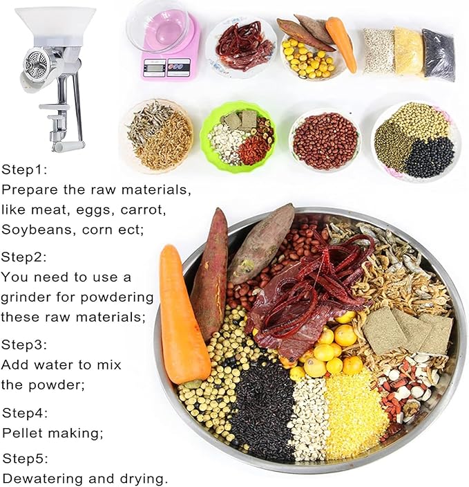 Manual Pet Food Pellet Machine, Pet Dog Cat Feed Maker with 1.5/2/2.3/2.5/3/3.5/4/5/6/7/8/9/10mm Molds Optional, for Animals Feed Processing
