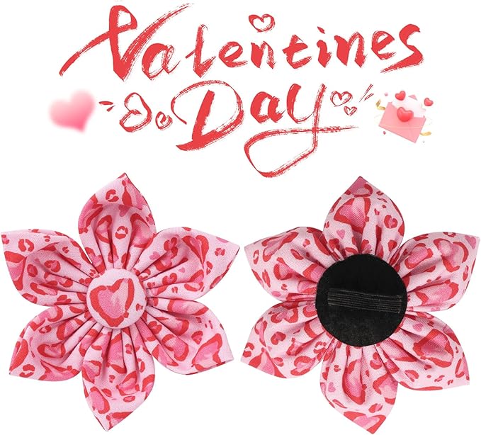 Valentine Dog Collar with Flower, Heart Flower Collar for Puppy Girl Boy Dog or Cat, Comfortable Dog Collar Flower with Durable Metal Buckle, Cute Pet Collar,XL, Neck 16-26in