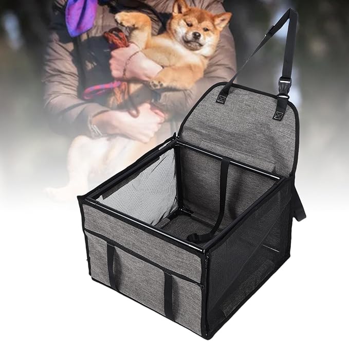 Pssopp Water Proof Dog Seat, Folding Pet Travel Crate Dog Car Seat Carrier with Breathable Mesh for Long Road Trip (Light Gray)