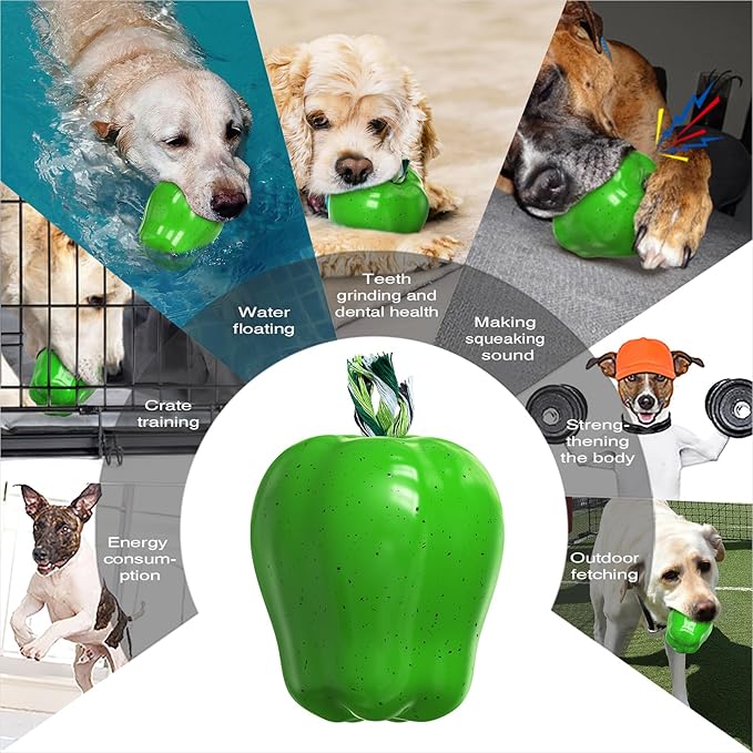 Large Size Green Apple Squeaky Dog Toy for Medium/Large Dogs Breed Aggressive Chewers Durable Bouncy Squeak Ball Christmas & New Year Gift