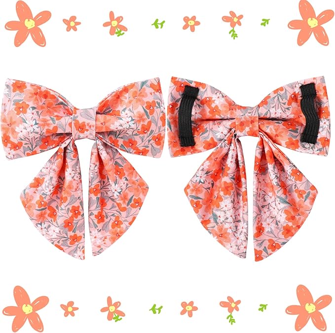 Dog Collar with Bow Tie,UP URARA PUP Orange Flower Bowtie Dog Collar, Summer Bowtie Collar for Puppy Boy Girl Dog, Comfortable Cotton Dog Collar with Metal Buckle,S,Neck 10-16in, OrangeFlower CS