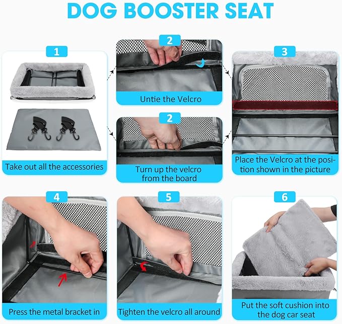 Small Dog Booster Car Seat, Portable Puppy Dog Car Seat, Up to 20lbs, Gray