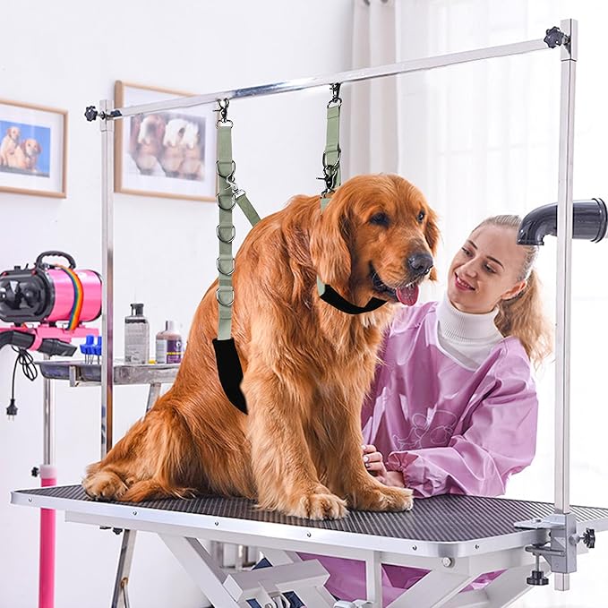 Dog Grooming Belly Strap - Dog Grooming Loops for Table Arm Extender with Clamp Extension Loop Bathing Restraint Leash No Sit Haunch Holder for Small & Medium Dogs Hair Cutting Washing (Army Green)