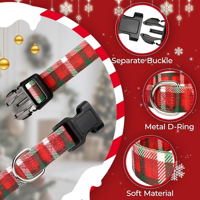 Christmas Dog Collar, Adorable Plaid Pattern Christmas Collar for Medium to Large Dogs - Comfortable & Cute Xmas Dog Collars, L