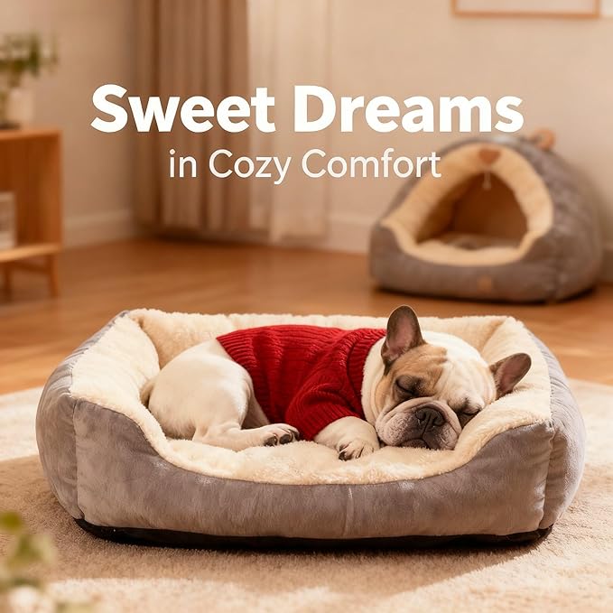 Small/Medium Dog Sweater, Warm Dog Winter Coat w/Sleeves, Comfortable High Neck Premium Dog Clothes for Bulldog-Best for Holidays, Daily Walks L Deep Red