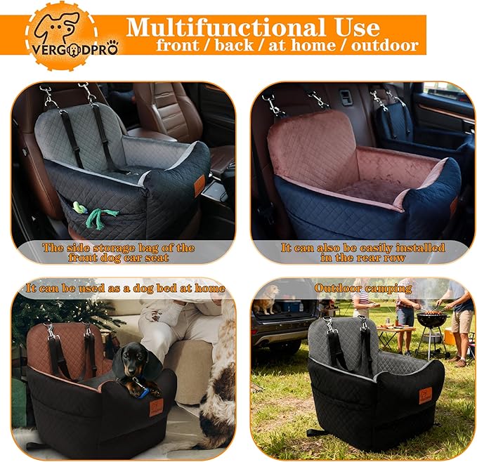 Dog Car Seat for Small Medium Dogs,Portable Pet Booster Seat with Safety Strap & Removable Washable Pad,Memory Foam Dog Travel Bed for Car,SOFE Velvet for Puppies Cats（M-Grey）