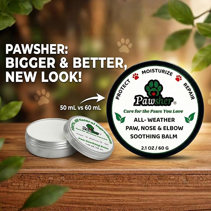 Dog Paw Balm – All-Weather Elbow, Paw & Nose Balm, Lick-Safe Natural Formula with Argan, Coconut & Olive Oils, Moisturizes & Protects Dry Paws - 2.1 oz