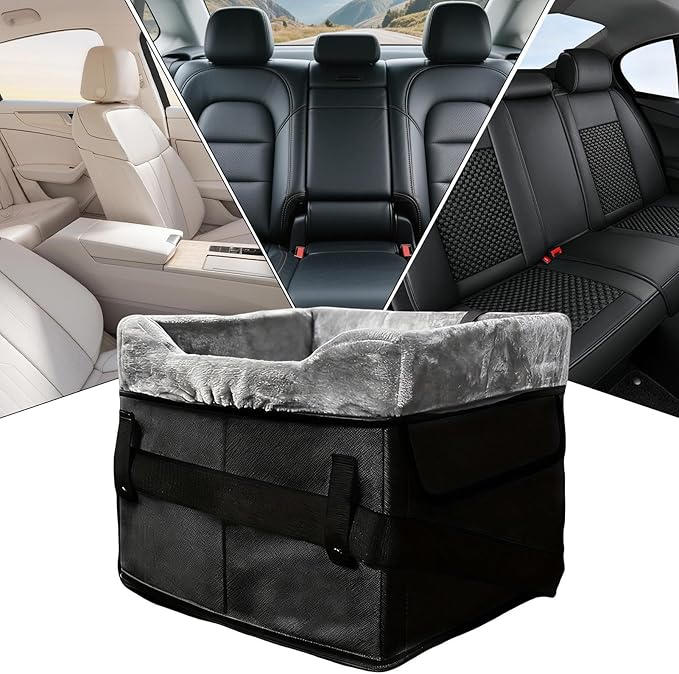 Puppy Car Seat | Portable Washable Plush Booster Bed,Dog Booster Car Seat with Storage Pockets | Under 25 Lbs Vehicle Travel Road Trip Back Front Center