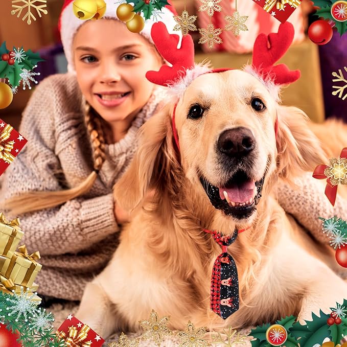 Eccliy 120 Pcs Christmas Dog Bow Tie Collar Bulk Christmas Dog Neck Ties Xmas Adjustable Pet Bowties Santa Claus Snowman Pattern Cat Collar Bow for Large Medium Small Pet Holiday Party Decoration