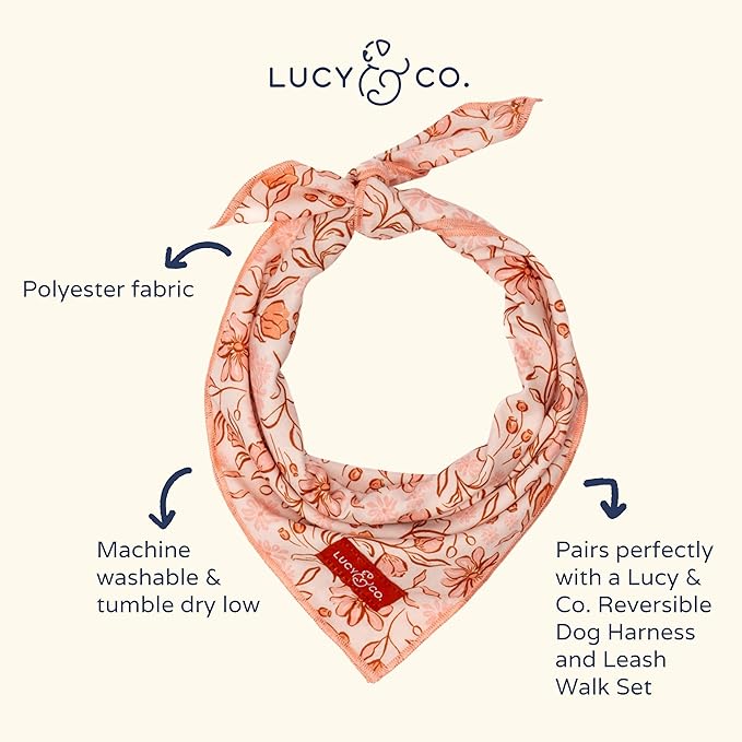 Lucy & Co. Woodland Wildflower Dog Bandana - Designer Puppy Accessory. 100% Polyester. Soft, Stylish and Appropriate for Any Occasion - Machine Washable