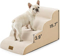 Dog Stairs for Small Dogs 15.7" H, 4-Step Sturdy Foam Dog Steps for Couch or Sofa, Curved Pet Stairs for Puppy and Older Cat, Doggie Ladder with Washable Cover, 15.7x28.3x15.7 inch, Beige